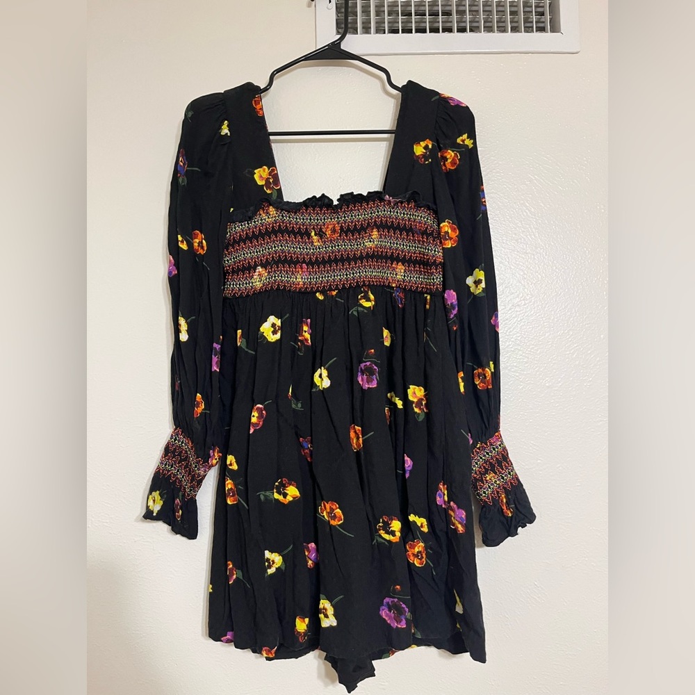 Long sleeve black floral dress